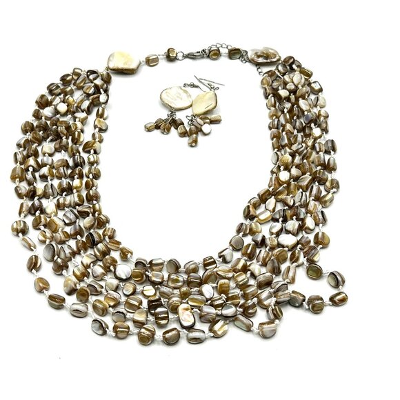 1980s-90s Six-Strand Abalone Shell Necklace & Earring Set — EUC - Picture 3 of 8